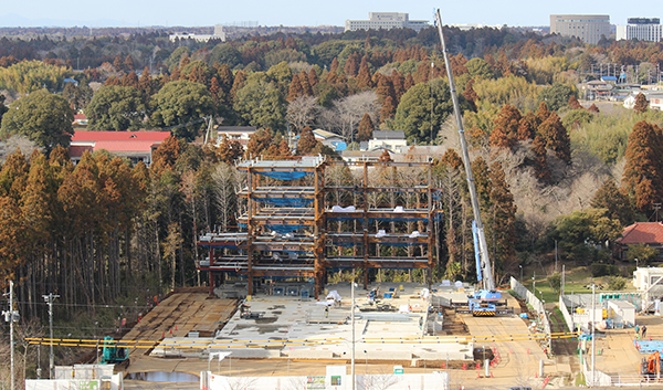 鉄骨工事が始まり、建物の骨組みができてきました